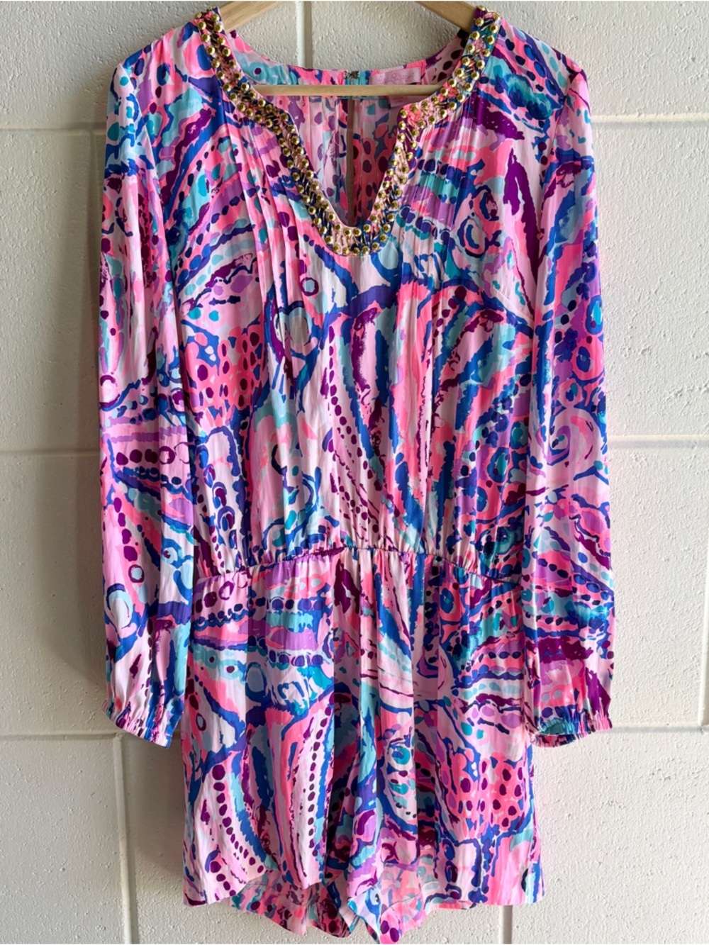 Lilly Pulitzer Colby Romper Women’s Size Medium In Colony Coral Shell Out Pink